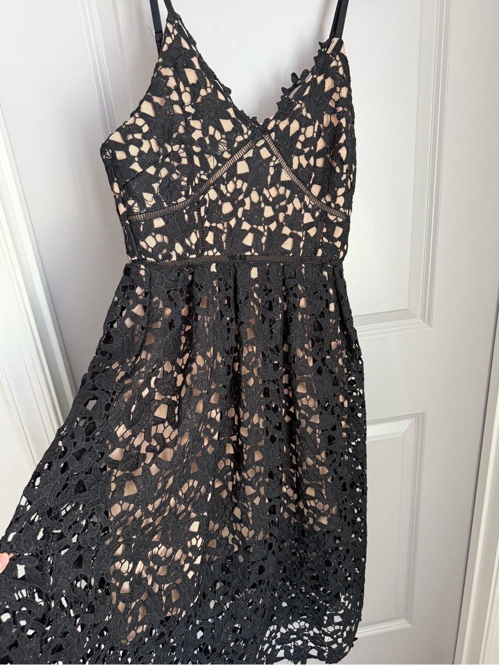 Entro Black Lace A-Line Dress with Nude Lining Size M